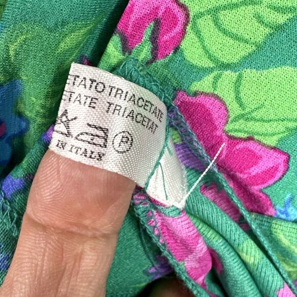 Ken Scott VTG 70s Shirt Dress Womens Sz M/L (EU 48) Green Floral Made in Italy - Picture 13 of 15